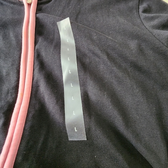 JACKET Sweat DKNY JEANS NWT Full Zip Front Side Pockets Black Pink Trim Sz Lrg - Picture 11 of 12